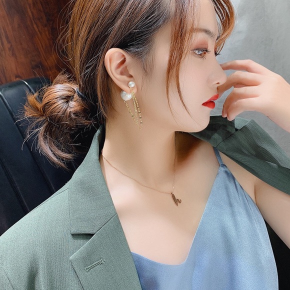 Double Sided Earrings With Hanging Chains - Picture 4 of 6